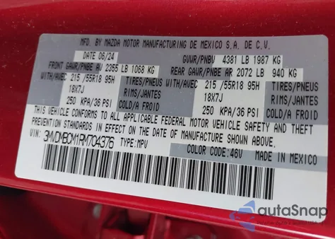 2024 Mazda Cx-30 2.5 S Preferred Package from USA, damaged, VIN 3MVDMBCM1RM704376